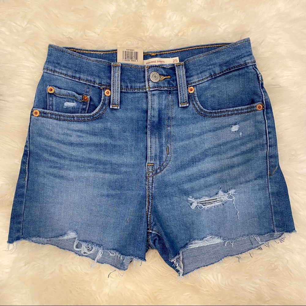 Levi's Blue Distressed Denim Jean Shorts